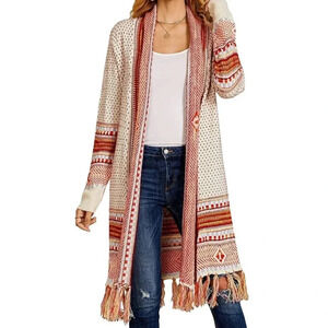 Misassy womens boho open front long cardigan duster sweater loose long sleeve LG